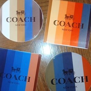 Coach New York Multicolor Striped Coaster Set in Blue, Orange, Tan, Cream, Gray